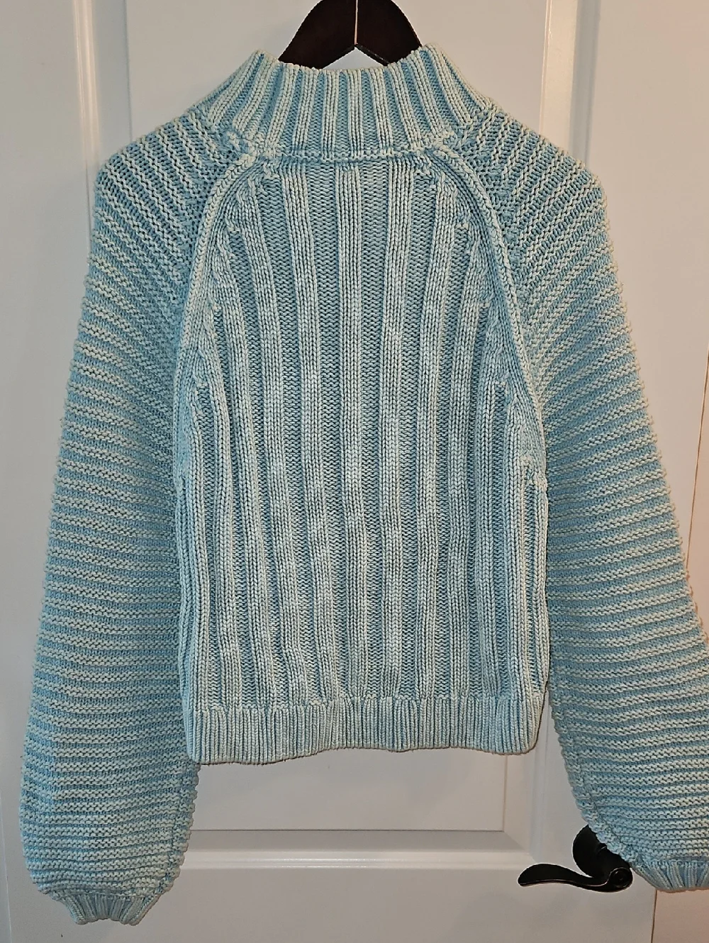 Free People Light Blue “Sweetheart” Cropped Sweater, M, Coastal, Balloon Sleeve - Picture 5 of 11
